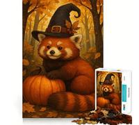 Puzzle de 1000 pièces représentant Une sorcière Panda Roux et Une Citrouille idéal pour Les Adolescents Ce Puzzle stimule la mémoire soulage la Tension et Offre Une Belle œuvre d'art aux Bords Nets