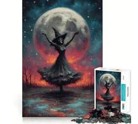 Puzzle de 1000 pièces représentant une sorcière squelette dansant sous la pleine lune,idéal pour les adultes Jeu de réflexion et d'adresse,découpe de haute précision,défi divertissant pour les loisirs
