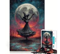 Puzzle de 1000 pièces représentant Une sorcière Squelette Dansant sous la Pleine Lune Jeu cognitif Amusant,Structure à emboîter précise,activité de Partage et de complicité pour Les Proches (50x75cm)