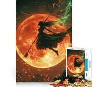 Puzzle de 1000 pièces représentant Une sorcière Volant Devant Une Lune de feu, idéal pour Les Adolescents Jeu Intelligent, découpe précise, Cadeau de Saison 50x75cm