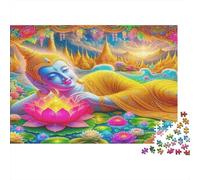 Puzzle de 1000 pièces représentant Une Statue de Bouddha couché près d'un Lotus dans Un décor Vibrant - Niveau de difficulté : Impossible, Difficile, Un Vrai défi ! 38 x 26 cm / 1000 pièces