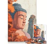 Puzzle de 1000 pièces représentant Une Statue de Bouddha en Automne,idéal pour Les Adolescents activité de Loisirs et de Stimulation Cognitive,Bords Nets,Cadeau de Saison (38x26cm)