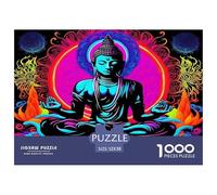 Puzzle de 1000 pièces représentant Une Statue de Bouddha en méditation Style néon psychédélique et Serein Idéal pour la décompression des Adultes Excellente idée Cadeau 52 x 38 cm /1000p