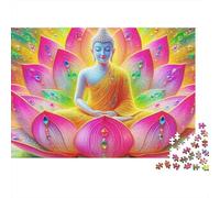 Puzzle de 1000 pièces représentant Une Statue de Bouddha et Une Floraison de Lotus éclatante.en Carton Robuste.Voyages,Les séjours à ou en Groupe.Activité,Les Adultes,Les et Couples : 52 x 38 cm.