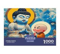 Puzzle de 1000 pièces représentant Une Statue de Bouddha, pour Adultes et Enfants | Détaillé - Bouddha et Petit Moine Enseignant la Paix - Jeu éducatif en Papier recyclé - 52 x 38 cm / 1000 pièces