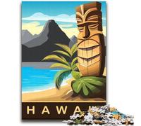 Puzzle de 1000 pièces représentant Une Statue de Tiki sur la Plage d'Hawaï, idéal pour Les Adultes, idéal pour Les Anniversaires et Noël (70x100cm)