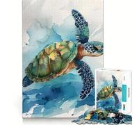 Puzzle de 1000 pièces représentant Une Tortue Marine à l'aquarelle,idéal pour Les Adolescents Activité de Groupe Amusante,relaxante et Facile à Vivre en intérieur (38x52cm)