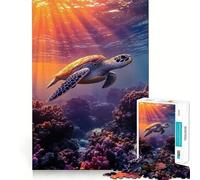 Puzzle de 1000 pièces représentant Une Tortue Marine nageant au-Dessus d'un récif corallien ensoleillé Jeu de logique pour Adolescents, Simple et Amusant, Bords Lisses, Cadeau élégant (38x26cm)