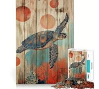 Puzzle de 1000 pièces représentant Une Tortue Marine sur Panneau de Bois, idéal pour Adultes Un Cadeau Unique et apaisant à Assembler (38x26cm)