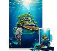 Puzzle de 1000 pièces représentant Une Tortue Marine transportant Une île sur sa Carapace, thème sous-Marin, pour Adultes Jeu de réflexion et de Jeu Amusant et précis (38x52cm)
