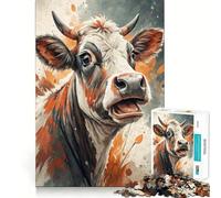 Puzzle de 1000 pièces représentant une vache à l'aquarelle avec la gueule ouverte,idéal pour les adultes Jeu de mémoire amusant et précis Pièces et découpées avec précision Cadeau unique pour soulager