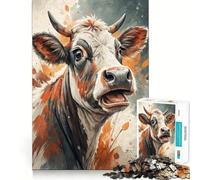 Puzzle de 1000 pièces représentant Une Vache à l'aquarelle avec la Gueule Ouverte,idéal pour Les Adultes Jeu Stimulant la réflexion,Structure à emboîtement précise,Facile à Apprendre,pour Le Plaisir