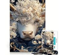 Puzzle de 1000 pièces représentant Une Vache Blanche avec des Fleurs Jeu de mémoire et de Stimulation mentale pour Adolescents Emboîtement Parfait,sans pièces détachées Idéal