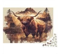 Puzzle de 1000 pièces représentant Une Vache des Highlands colorée, Style Western, avec Une Double Exposition. Jeu éducatif Classique pour Adultes, 70 x 50 cm. Idéal pour développer Le Cerveau.