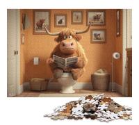 Puzzle de 1000 pièces représentant Une Vache des Highlands lisant Un Journal. Puzzle carré créatif en Bois pour Adultes. Jeu Stimulant. 1000 pièces (75 x 50 cm).