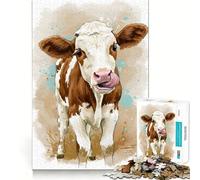 Puzzle de 1000 pièces représentant Une Vache se léchant Le Nez,idéal pour Les Adolescents Activité ludique et stimulante pour développer la réflexion Taille Uniforme,pièces précises,détente