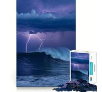 Puzzle de 1000 pièces représentant Une Vague océanique déchaînée avec des éclairs, idéal pour Les Adolescents et Leurs Exercices de réflexion Découpe précise, décoration Murale 50x75cm