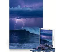 Puzzle de 1000 pièces représentant Une Vague océanique déchaînée avec des éclairs, idéal pour Les Adolescents et Leurs activités à Domicile Découpe précise, décoration Murale 38x52cm