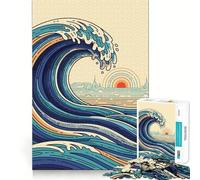 Puzzle de 1000 pièces représentant Une Vague océanique stylisée et Un Paysage Urbain, idéal pour Les Adolescents Jeu de logique Stimulant la Vie familiale Cadeau de qualité supérieure 38x26cm