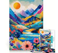 Puzzle de 1000 pièces représentant Une vallée montagneuse aux Couleurs vibrantes,idéal pour Les Adultes Jeu Stimulant la réflexion,Structure à emboîtement précise,Facile à Apprendre,pour Le Plaisir