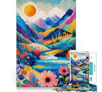 Puzzle de 1000 pièces représentant Une vallée montagneuse aux Couleurs vibrantes,idéal pour Les Adultes Jeu Stimulant la réflexion,Structure à emboîtement précise,Facile à Apprendre,pour Le Plaisir