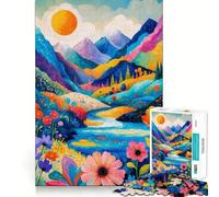 Puzzle de 1000 pièces représentant Une vallée montagneuse aux Couleurs vibrantes,idéal pour Les Adultes Jeu Amusant et ressourçant Assemblage sûr et Solide Activité familiale Amusante en soirée