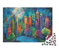 Puzzle de 1000 pièces représentant Une Ville Fantastique colorée avec rivière, Jeu éducatif Adulte. Décoration Magnifique et stimulante, Parfait comme d'anniversaire. Dimensions : 52 x 38 cm.