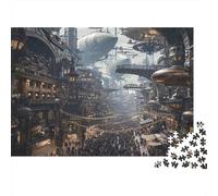 Puzzle de 1000 pièces représentant Une Ville Steampunk colorée et brumeuse. Décoration pour Adultes. Activité à la Maison. Dimensions : 52 x 38 cm.
