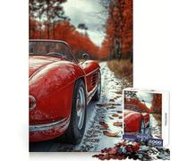 Puzzle de 1000 pièces représentant Une Voiture Classique Rouge en Automne, pour Adultes Jeu de réflexion, Divertissement paisible, pièce de Collection aux découpes soignées (38x52cm)