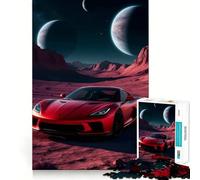 Puzzle de 1000 pièces représentant une voiture de sport rouge sur une planète extraterrestre idéal pour les adolescents Ce puzzle aux bords nets et aux finitions soignées est une véritable œuvre d'art