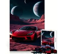 Puzzle de 1000 pièces représentant une voiture de sport rouge sur une planète extraterrestre idéal pour les adolescents Ce puzzle aux bords nets et aux finitions soignées est une véritable œuvre d'art
