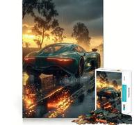 Puzzle de 1000 pièces représentant Une Voiture de Sport Turquoise au Coucher du Soleil, idéal pour Les Adultes, pour stimuler la mémoire et Passer Un Moment agréable 38x26cm