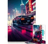 Puzzle de 1000 pièces représentant Une Voiture rétro dans Un Paysage Urbain néon, idéal pour Les Adolescents Décoration Murale apaisante et Amusante aux découpes nettes (50x75cm)