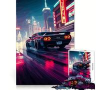Puzzle de 1000 pièces représentant Une Voiture rétro dans Un Paysage Urbain néon idéal pour Les Adultes pour développer sa mémoire et se détendre Design et Assemblage Artistique Pièce de Collection