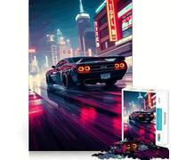 Puzzle de 1000 pièces représentant Une Voiture rétro dans Un Paysage Urbain néon idéal pour Les Adultes pour développer sa mémoire et se détendre Design et Assemblage Artistique Pièce de Collection