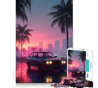Puzzle de 1000 pièces représentant Une Voiture rétro dans Une Rue illuminée au néon, idéal pour Les Adolescents Jeu de logique Pure, Relaxant et aux découpes nettes Pièce d'art raffinée (50x75cm)