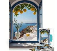 Puzzle de 1000 pièces représentant Une Vue de Santorin à Travers Une fenêtre Ouverte, idéal pour Les Adolescents Un Jeu d'éveil et de Relaxation en Douceur, Parfait pour Noël (50x75cm)