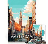Puzzle de 1000 pièces représentant Une Vue des canaux d'Amsterdam,pour Adultes Jeu de concentratione de qualité supérieure,découpé au Laser Activité Amusante,idéale pour Une soirée Entre Amis