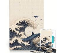 Puzzle de 1000 pièces Requin dans la Grande Vague Japonaise pour Adultes Jeu de réflexion et de détente Décoration Murale 38x26cm