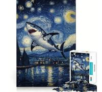 Puzzle de 1000 pièces Requin dans la Nuit étoilée pour Adolescents, Jouet Intelligent, Loisirs, découpe précise, Cadeau de Saison 38x26cm