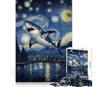 Puzzle de 1000 pièces Requin dans la Nuit étoilée pour Adolescents, Jouet Intelligent, Loisirs, découpe précise, Cadeau de Saison 38x26cm