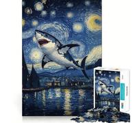 Puzzle de 1000 pièces Requin dans la Nuit étoilée pour Adultes Jeu de logique Pure Amusant et apaisant Découpe Nette Cadeau Exceptionnel 38x52cm