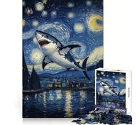 Puzzle de 1000 pièces Requin dans la Nuit étoilée pour Adultes Jeu de logique Pure Amusant et apaisant Découpe Nette Cadeau Exceptionnel 38x52cm