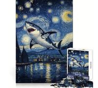 Puzzle de 1000 pièces Requin dans la Nuit étoilée pour Adultes pour développer Son Esprit et stimuler sa réflexion Jeu d'adresse Silencieux et Amusant Design raffiné Assemblage Facile
