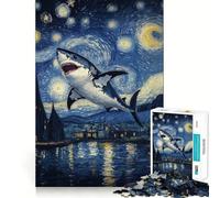 Puzzle de 1000 pièces Requin dans la Nuit étoilée pour Adultes pour développer Son Esprit et stimuler sa réflexion Jeu d'adresse Silencieux et Amusant Design raffiné Assemblage Facile
