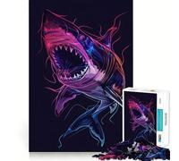 Puzzle de 1000 pièces Requin Néon Animal Cadeau pour Adultes Exercice Cérébral Jeu de Détente Assemblage Artistique Cadeau Souvenir 50x75cm