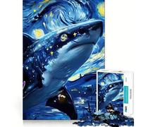 Puzzle de 1000 pièces Requin Nuit Étoilée pour Adultes, Jeu de réflexion apaisant, Bords précis, 38x26cm
