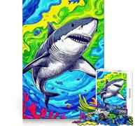 Puzzle de 1000 pièces Requin Océan Coloré pour Adolescents Jeu de logique et de Loisirs Bordure Fine Cadeau spécial 38x26cm