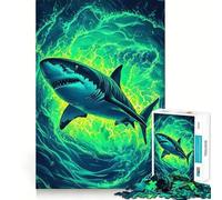 Puzzle de 1000 pièces Requin Phosphorescent pour Adultes, idéal pour développer la logique et l'habileté, et pour Lutter Contre Le Stress Découpe précise Liste de souhaits du Père Noël 38x52cm