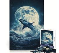 Puzzle de 1000 pièces Requin sur la Lune pour Adultes Un Cadeau Original et Stimulant pour Le Cerveau, idéal pour se détendre et créer des Souvenirs inoubliables 38x26cm